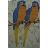 Martin E Philip (1887-1978) "Parrots Perched" Colour Woodcut, Signed in Pencil and printed Meph,