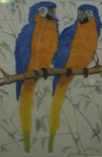 Martin E Philip (1887-1978) "Parrots Perched" Colour Woodcut, Signed in Pencil and printed Meph,