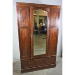Maple & Co, Edwardian Mahogany Inlaid Wardrobe, Having a Mirrored Door above a Drawer, 199cm high,
