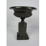 Green Veigned Marble Urn, Raised on a cylindrical column, 25cm high, 20cm wide