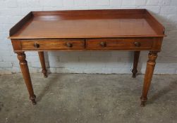 Victorian Mahogany Writing Table / Wash Stand, Having a three quarter Gallery above two small