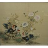 Chinese School circa late 19th / early 20th century, "Cockerels in Foliage" Watercolour on Silk,