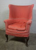Antique Chippendale style Mahogany Armchair, Upholstered in later Fabric, Raised on Ball and Claw