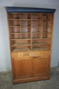 Oak Haberdashery Style Open Cabinet, Having a Roller cover, Raised above two Cupboard Doors, 200cm