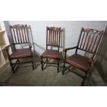 Set of Six Mahogany Dining Chairs, To include a pair of Carver chairs, 108cm high, (6)