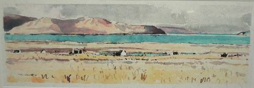 Nigel Grounds "Breaking Crofts, Skye" Watercolour, Signed and Dated 01, 16.5cm x 47cm, Label to