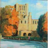 Andrew Binnie (Scottish) "Kelso Abbey" Oil on Canvas, Signed, 19cm x 19cm