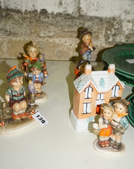 Six Assorted Hummel Figures, With a Staffordshire Ornament, Modelled as a House, And six Green - Image 6 of 6