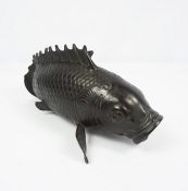 Chinese Bronze Tea Pot, circa late 19th / early 20th century, Modelled as a Carp, 11cm high, 21cm