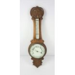 Edwardian Oak Banjo Wall Barometer, 86cm high