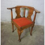 George III Stained Wood Corner Chair, Raised on Pad foot, (old worm to the underside) 78cm high