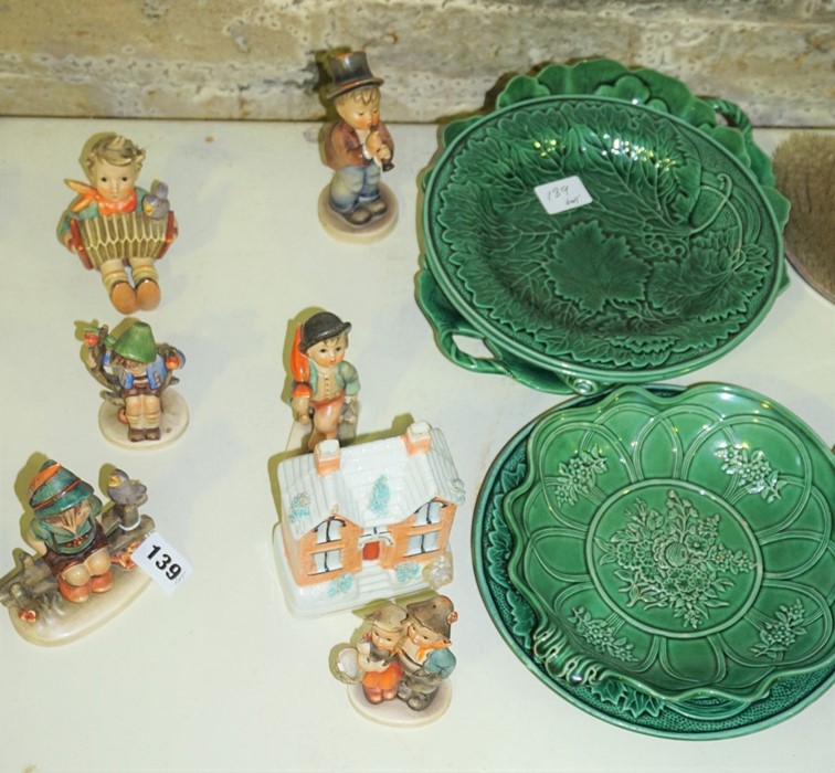 Six Assorted Hummel Figures, With a Staffordshire Ornament, Modelled as a House, And six Green - Image 4 of 6