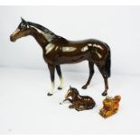 Large Beswick Figure of a Racehorse, 30cm high, With a Beswick Foal and a Novelty Snuff Box,