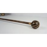 9ct Gold Mounted Walking Stick, Having Gold swirls to the Pommel, Stamped 9ct to the Gold collar,