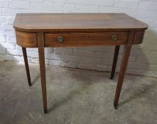 Georgian Mahogany Inlaid Tea Table, Having a single Drawer, Raised on Tapered legs with Brass caps