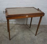 Edwardian Mahogany Inlaid Folding Tray Top Table, Having Gilt Metal Handles and Mechanism, 61cm