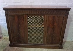 Mahogany Shallow Bookcase, Having a Glazed Door flanked with a Panelled Door, Enclosing a shelved