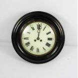 Antique Ebonised Circular Wall Clock, With pendulum and key