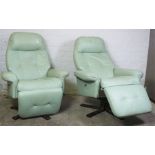 Pair of Mint Green Coloured Recliner Armchairs, 105cm high, (2)