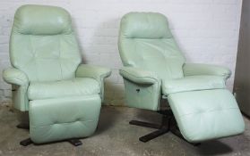 Pair of Mint Green Coloured Recliner Armchairs, 105cm high, (2)