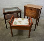 Vintage Sewing Cabinet, 75cm high, 48cm wide, 32cm deep, With a Piano Stool, And a Glass top