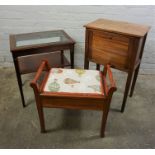 Vintage Sewing Cabinet, 75cm high, 48cm wide, 32cm deep, With a Piano Stool, And a Glass top