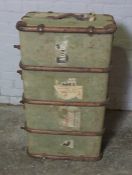 Canvas and Wood Bound Travel Trunk, 53cm high, 93cm wide