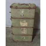 Canvas and Wood Bound Travel Trunk, 53cm high, 93cm wide