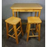 Modern Kitchen Table, With two Stools, Table Table 91cm high, 90cm wide, 61cm deep, (3)