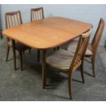 Retro G-Plan Teak Extending Dining Table, With four Chairs, Table 72cm high, 144cm wide, 92cm