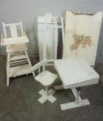 Mixed Lot of Painted White Furniture, To include a Childs Desk and Chair, Easel, Folding Cot,