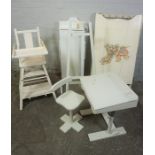 Mixed Lot of Painted White Furniture, To include a Childs Desk and Chair, Easel, Folding Cot,