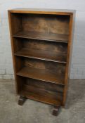 Art Deco style Mahogany Open Bookcase, 88cm high, 107cm wide, 25cm deep