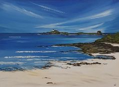 Anne White (Scottish, B.1960), A Beautiful Calm Day, Fidra from Archerfield, East Lothian, acrylic