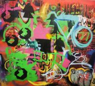 Robbie Mackintosh (Scottish, B.1980), The Games Men Play, spray paint on canvas, signed, titled