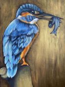 Bell Villasante (Spanish, B.1999), King’s Catch (Kingfisher), acrylic on canvas, initials lower