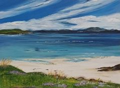 Anne White (Scottish, B.1960), Machair in Bloom, Hushinis, Harris, acrylic on canvas, initials lower