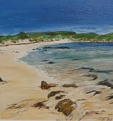 Anne White (Scottish, B.1960), Shimmering Sea, Scousburgh Sands, Shetland, acrylic on canvas,