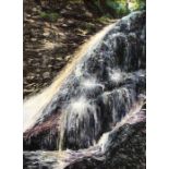 Fiona Carvell (British, B.1970), Cascade (Hareshaw Linn), pastel on board, signed lower right,