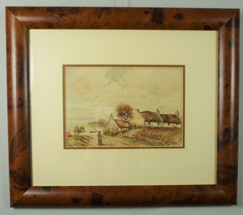 D McLeod "Coastal Scene with Figures and Cottages to the Foreground" Pair of Watercolours, Signed, - Image 5 of 6