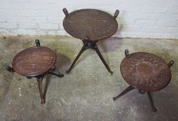 Three Similar African Hardwood  Folding Tables, Largest 54cm high, 46cm wide (3)