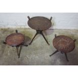 Three Similar African Hardwood  Folding Tables, Largest 54cm high, 46cm wide (3)