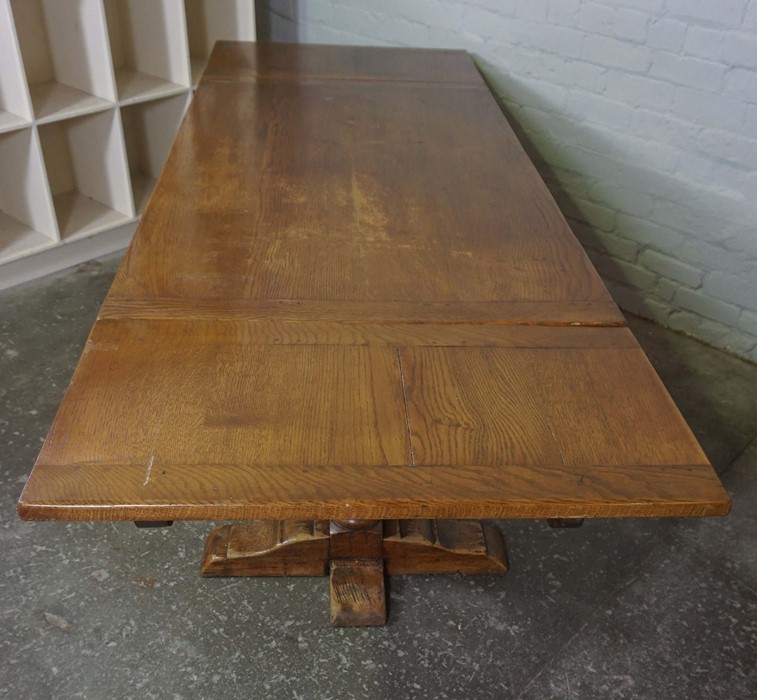 Oak Draw Leaf Dining Table, circa 1930s, Raised on Pineapple supports, 76cm high, 245cm long, 85cm - Image 4 of 4