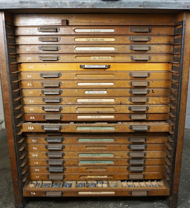 Vintage Oak Printing Chest, Having a later top, With ten drawers enclosing accessories, 127cm - Image 3 of 7