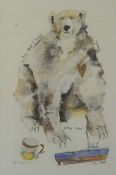 Janice Gray RSW "Polar Bear & Familiar Things" Watercolour & Collage" Signed, 45cm x 30cm, Artists