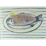 Laura Murphy "Abstract Study of a Fish" Mixed Media, Signed in pencil, 41cm x 57.5cm, Label to verso