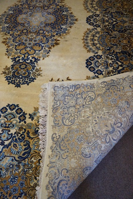 Super Keshan Machine Made Carpet, Decorated with Floral panels on a cream ground, 390cm x 300cm - Image 3 of 4