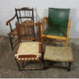 Three Assorted Chairs, circa 19th century and later, Largest, 85cm high, With a Stool (4)
