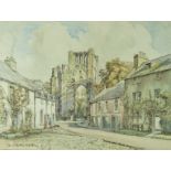 Dennis Flanders RWS RBA "Kelso Abbey" Watercolour, Signed, 32cm x 43.5cm, Label to verso for The