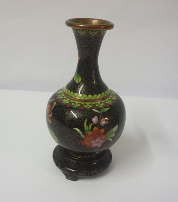 Pair of Chinese Cloisonne Vases on Copper (20th century) Of Baluster form, Decorated with floral - Image 3 of 4